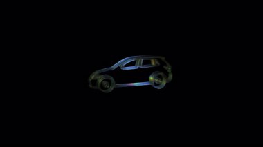 Fütürist SUV arabasının kusursuz bir döngüde montajı ve parçalanması. Otomotiv endüstrisini ve mühendisliği temsil eden dijital animasyon