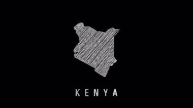 Kenya 'nın canlandırılmış haritası bir el çizimiyle ortaya çıkıyor, kömür gibi karalıyor. Sunumlar için ulusal coğrafya ve haritacılık kavramı