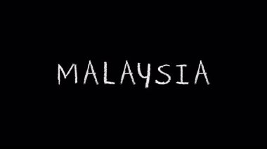 Siyah arka planda beliren Malezya kelimesi. Beyaz, tebeşir tarzı yazı tipi dinamik başlıklar için yaratıcı, elle çizilmiş bir efekt