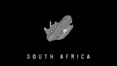 Güney Afrika 'nın animasyon haritası siyah arka planda görünüyor. Ülkelerin coğrafya ve sınırlarını gösteren beyaz karalama veya çizim efekti
