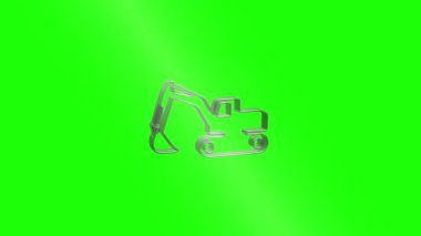 Yeşil ekran arka planında şeffaf kazıcı simgesi oluşturma, döndürme ve çözümleme. İnşaat ve mühendislik konsepti animasyonu