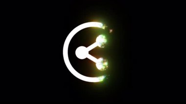 Beyaz paylaşım simgesinin dinamik animasyonu siyah bir arkaplanda maddeleşiyor. Hata efektli dairesel ilerleme çubuğu sembolü gösterir