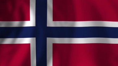 Norveç ulusal bayrağı rüzgarda dalgalanıyor. Ayrıntılı kumaş yapısı vatansever ve ciddi bir atmosfer yaratıyor. Ulusal etkinlikler için ideal