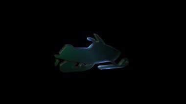 Siyah arkaplanda dönen hareketli kar aracı simgesi. Şık, cam gibi tasarım kış sporları, seyahat ve macera kavramları için mükemmel.