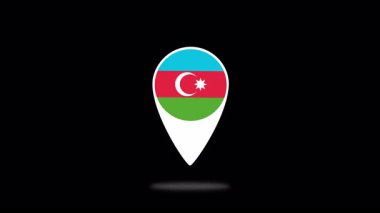 Azerbaycan bayrağı bir harita iğnesinin içinde, siyah bir arka planda zıplıyor. Ulusal kimliği, konumu ve seyahati temsil eden basit bir animasyon