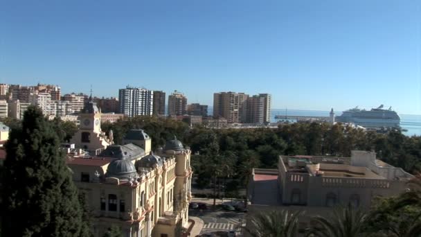 Puerto de Málaga desde Alcazaba — Vídeo de stock