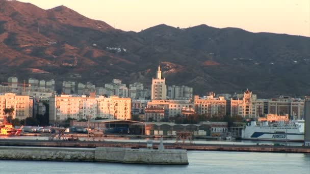 Port i Malaga på morgonen — Stockvideo