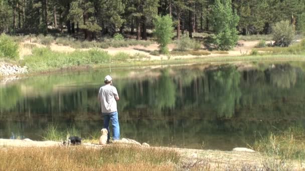 Vissers op lake in zonnige dag — Stockvideo