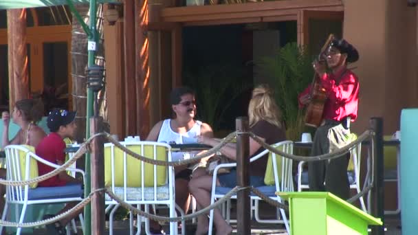 Guitarist playing for couple in cafe — Stock Video