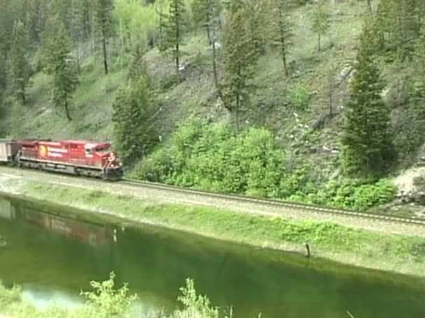 Comboio pelas Montanhas Rochosas Canadenses — Vídeo de Stock