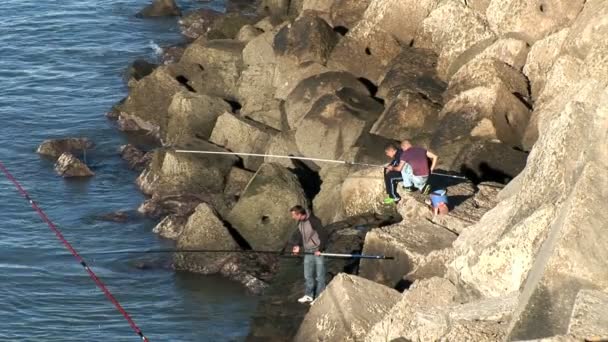 Cadiz vissers aan kust — Stockvideo