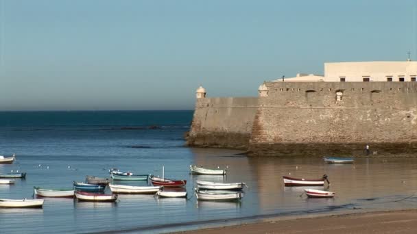 卡迪斯城墙和海滩 — 图库视频影像