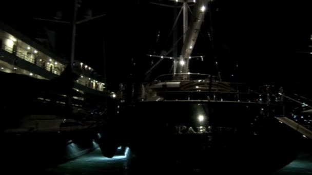 Yachts in Dock at night — Stock video
