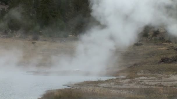 Gőzölgő tó a Yellowstone Nemzeti Parkban — Stock videók