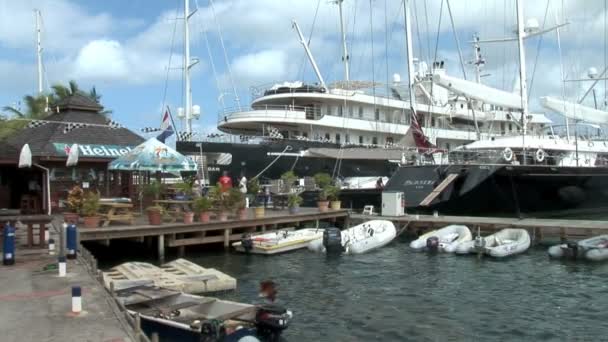 Puerto deportivo en Lagoon en la isla de St. Martin — Vídeos de Stock