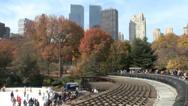 Каток в Центральном парке Нью-Йорка — стоковое видео