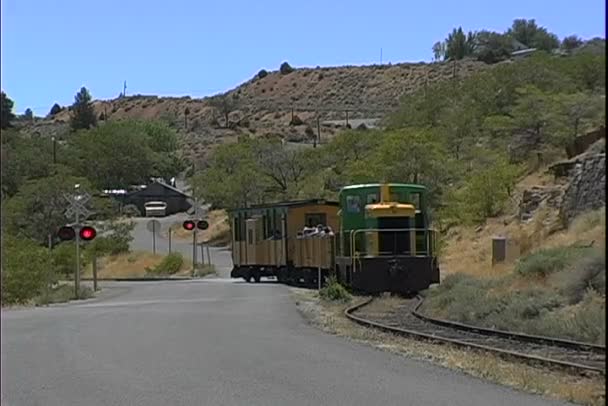 V and T Train rides in desert — Stock Video