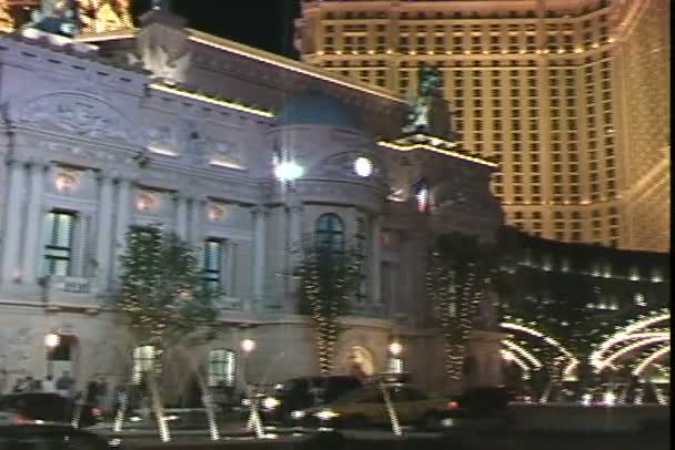 Paris hotel at night in Las Vegas — Stock Video