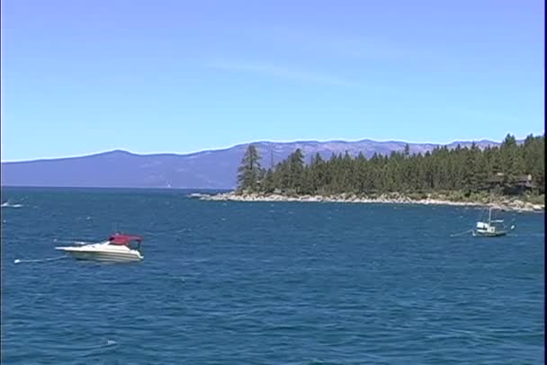 Båtar simmar i lake Tahoe — Stockvideo