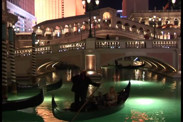 Venetian Canal at Night in Las Vegas — Stok Video