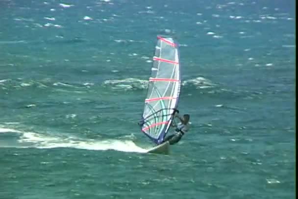 Windsurfer swims in the sea waves — Stock Video