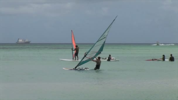 Planche à voile nage dans l'océan — Video