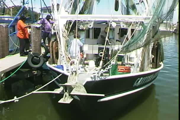 Barcos Shimp no porto de Nova Orleães — Vídeo de Stock