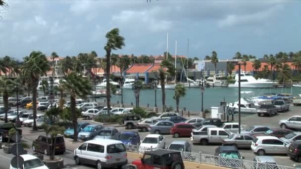 Trafik nära Marina på Aruba — Stockvideo