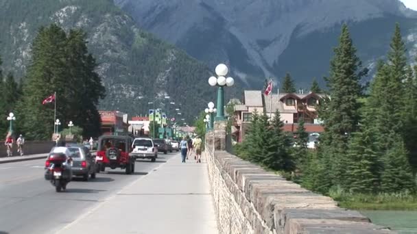 Bridge with Pedestrians in Banff city — Stock Video