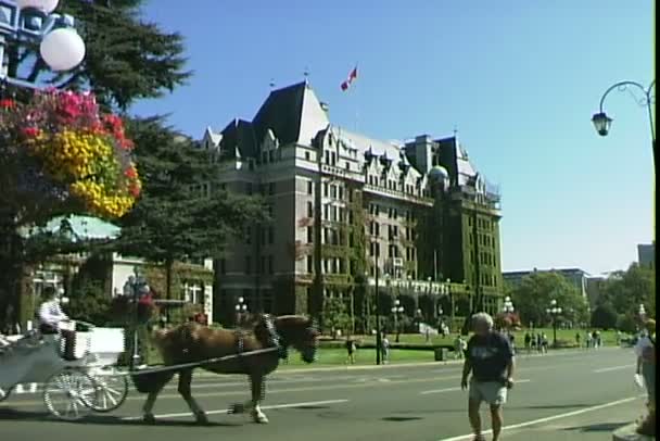Transporte a caballo en el hotel The Empress en Victoria — Vídeo de stock