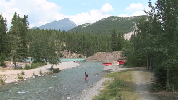 Rafters on river coast — Stock Video