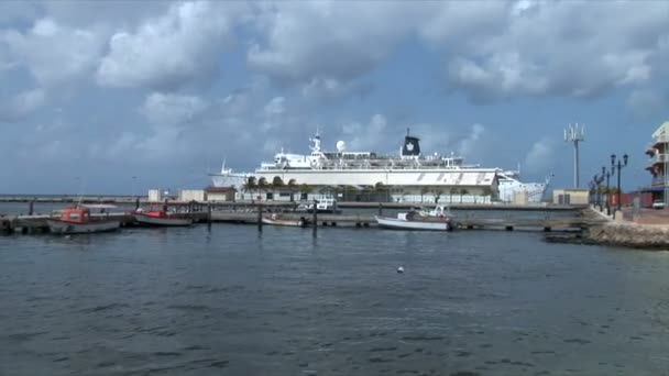 Cruiseschip in haven — Stockvideo