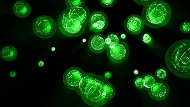 Bolas brilhantes verdes em uma bolha de vidro emoldurada — Vídeo de Stock