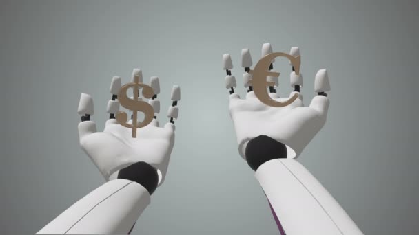 Animacja, Robot Arm Porównaj euro i Dolar — Wideo stockowe