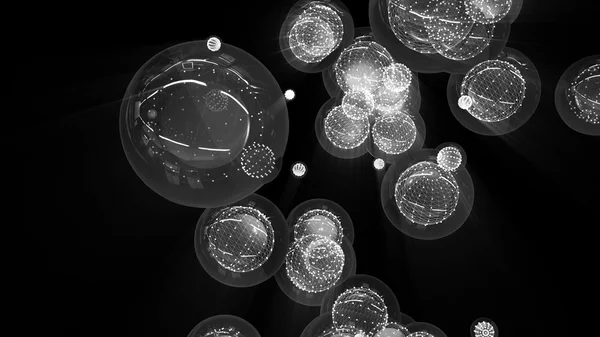 Svart-vit glansiga bollar i en glas bubbla och inramade — Stockfoto