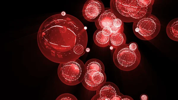 Bolas brillantes rojas en una burbuja de vidrio y enmarcadas — Foto de Stock