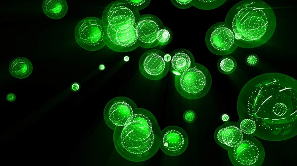 Gröna glänsande bollar i ett glas bubbla och inramade — Stockfoto