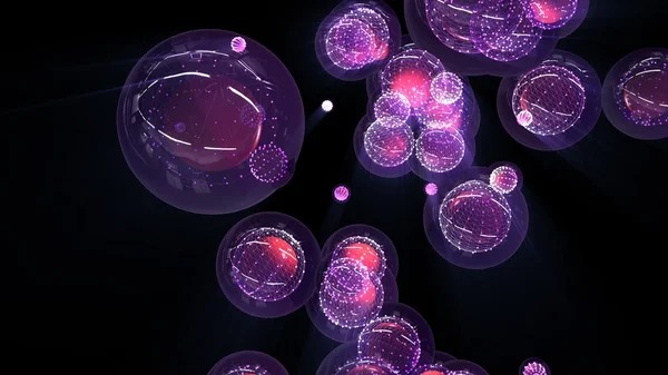 Bolas brillantes púrpura en una burbuja de vidrio y enmarcado — Foto de Stock