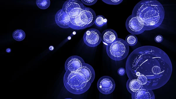 Bolas brilhantes azuis em uma bolha de vidro e emoldurado — Fotografia de Stock
