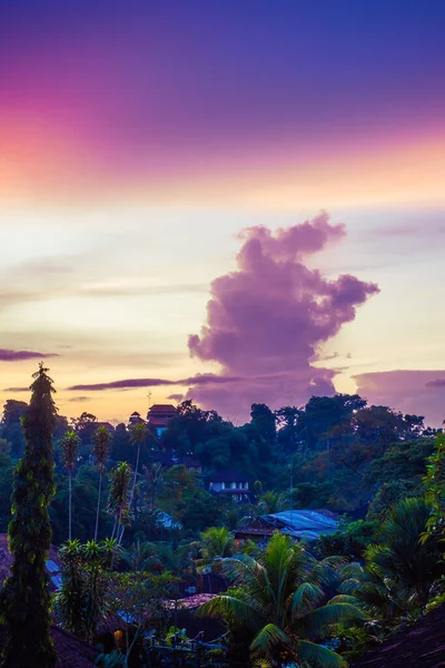 Ubud, Bali, Endonezya 'da dramatik gökyüzü gündoğumu. Canlı renkler manzarası.
