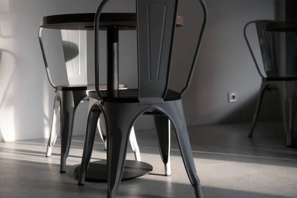 Modern Loft Grey Color Metal Chair Coffee Shop Creative Interior — Stock Photo, Image