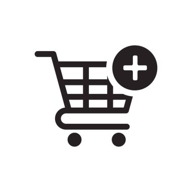 ADD Cart Simgesi Düz Vektörü. Temiz ve minimal grafik tasarımı.