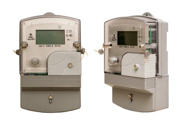 Elektrik metre. Elektrik üretiminde ölçümleme. İzole. Beyaz backgro