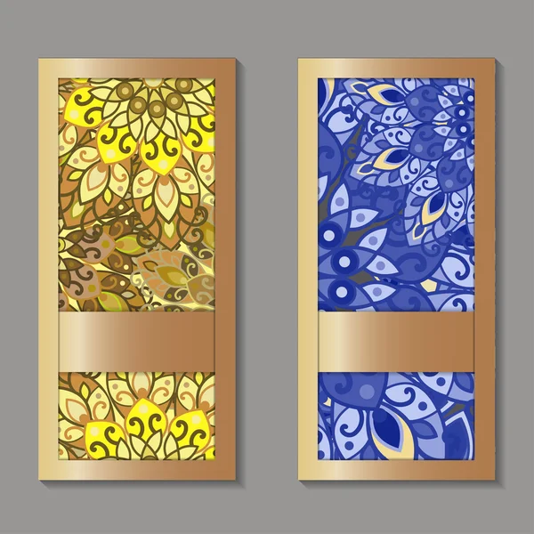 Tarjetas vintage con patrón de mandala floral y adornos — Vector de stock