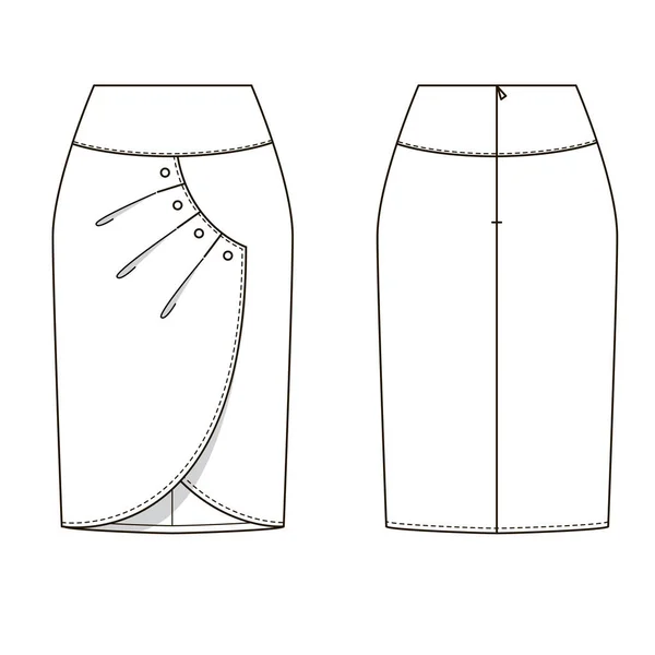El dibujo técnico de la moda femenina. Falda de abrigo para mujer. — Vector de stock