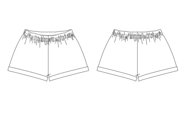 Technische Tekening Van Kindermode Elastische Shorts Voor Meisjes Voor Achteraanzichten — Stockvector