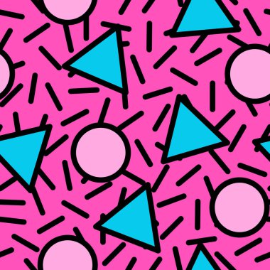 Geometrik darbe elementleri ile vektör kusursuz desen. Memphis geometrik anahatları modern moda. 