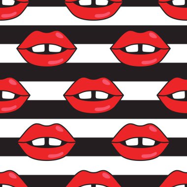 Fransız çizgileri ve seksi dudakları olan kusursuz bir şekil. Moda baskısı. Düz stil modern doku. Kartpostal, duvar kağıdı, şablon dolguları, yüzey dokuları, tekstil için kullan.