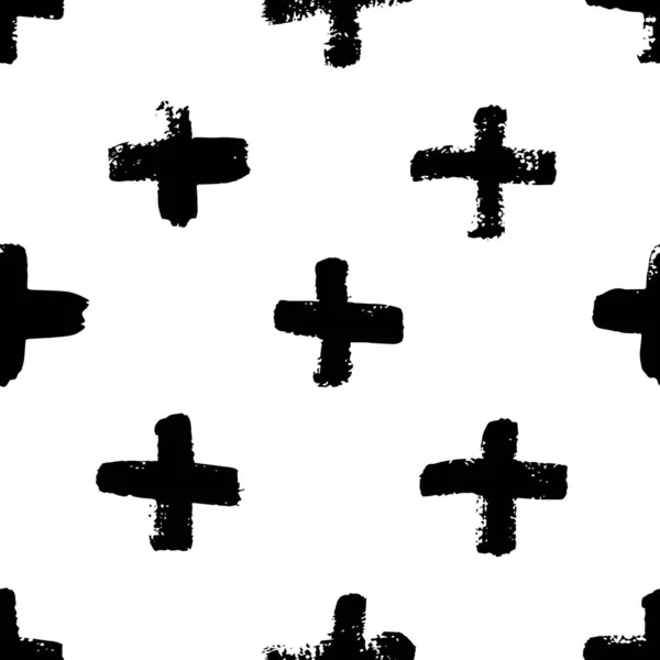 Vektornahtloses skandinavisches Muster mit kalligrafischem Pinselstrich-Kreuz. Minimales monochromes Konzeptdesign. Verwendung für Modetextildruck, Oberflächentextur, Hochzeitskarte, Webseitenhintergrund. — Stockvektor