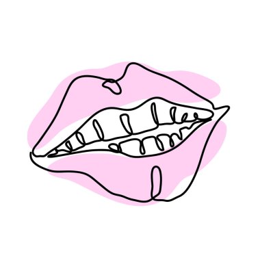 Bir çizgi sürekli pembe seksi dudaklar. Ürününüz için çağdaş illüstrasyon